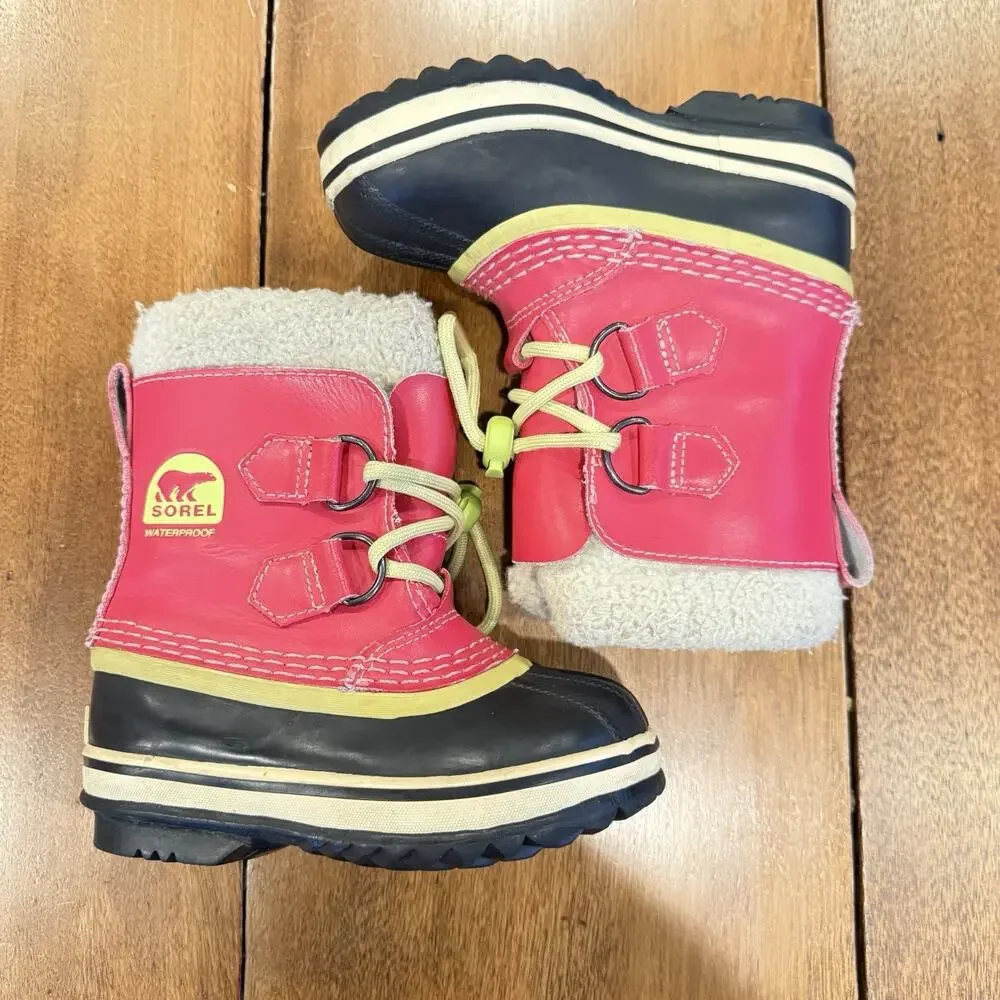 Sorel Yoot Pac Girls 9 Winter Snow Duck Boot Leather‎ Pink Waterproof Sherpa